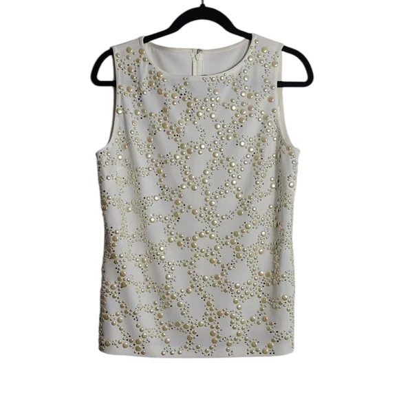ST.JOHN Evening Ivory With Silver and Cream Elegant Sleeveless Top Size 8 - Picture 1 of 16